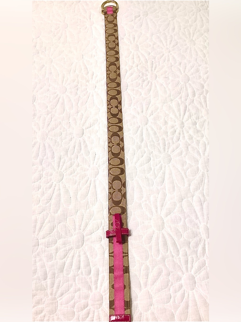 Coach Brown Signature Strap with Pink Center Stripe - Picture 2 of 4